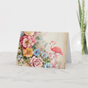 Blommigten Flamingo-kort för shabby chic-vattenfär Helgkort