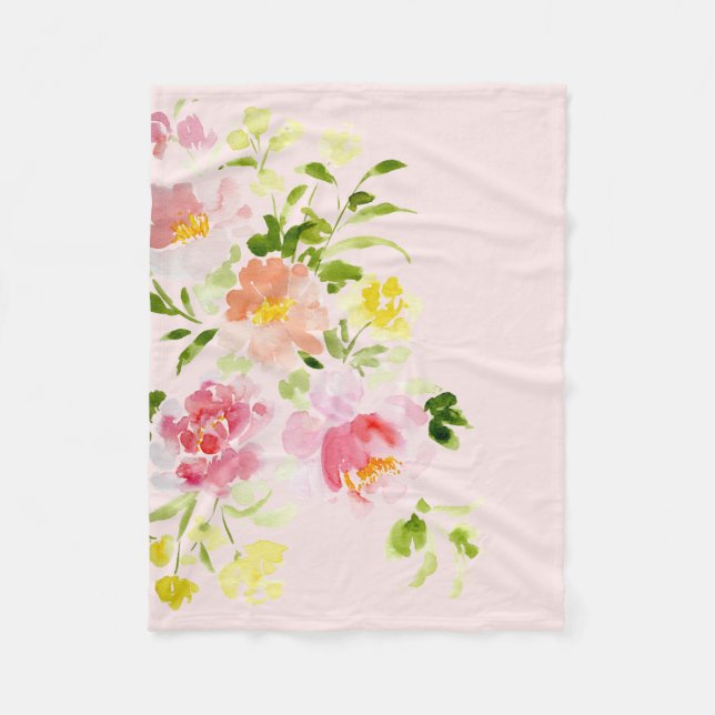 blommigten Fleece Blanket  rosa peony  (Framsidan)