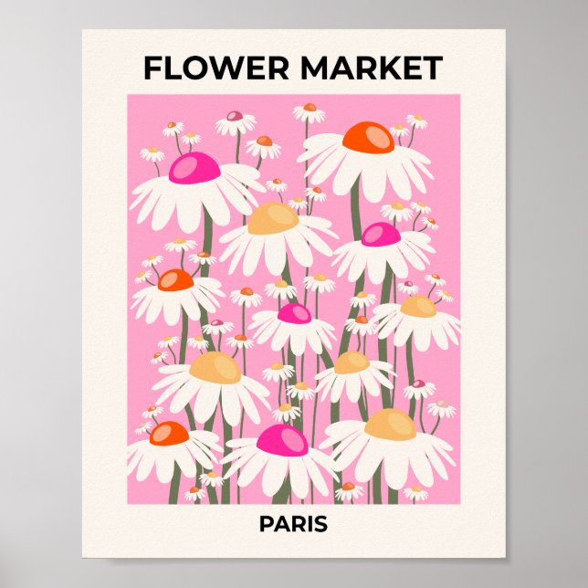 Blommigten Flower Market Paris Rosa Retro  Poster (Framsidan)