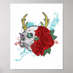 Blommigten Flower Skull och Ro Tattoo Art Graphic Poster