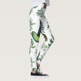 Blommigten Flowers Birds Mönster vid den naturliga Leggings