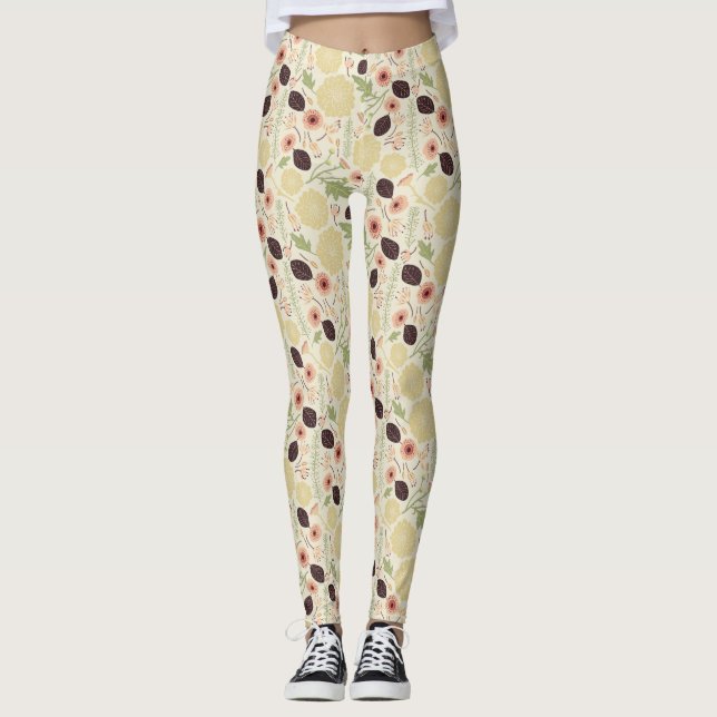 Blommigten Flowers Mönster för Rosa Grönt Leggings (Framsida)