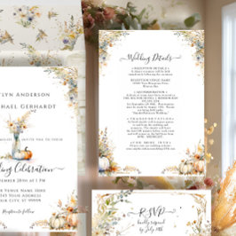 Blommigten Foliage Bröllop Menu för Wildblomsterhö Inbjudningar