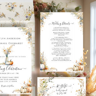 Blommigten Foliage Bröllop Menu för Wildblomsterhö Inbjudningar