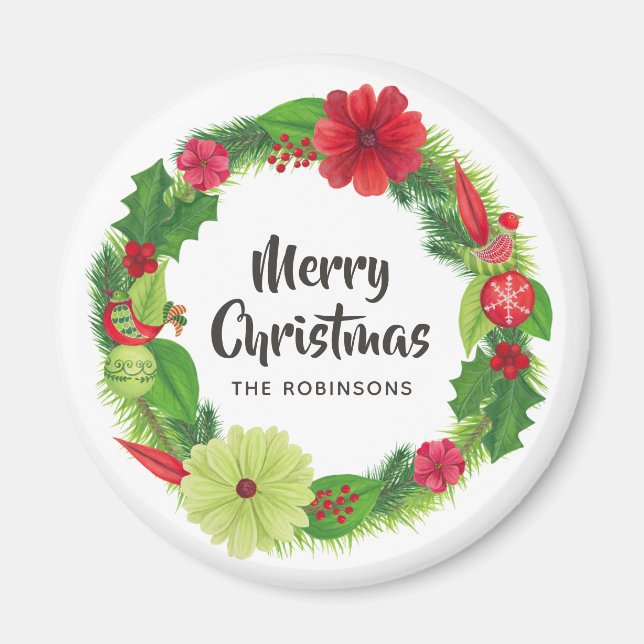 Blommigten FolkArt Watercolor jul Magnet (Framsidan)