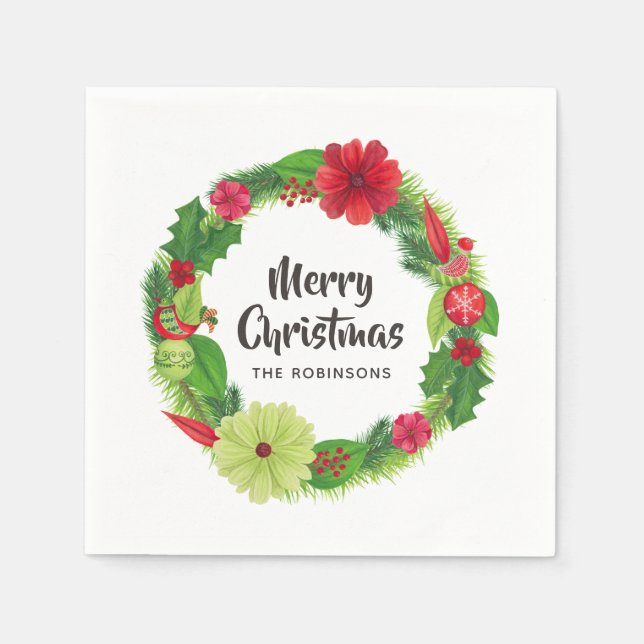 Blommigten FolkArt Watercolor jul Pappersservett (Framsidan)