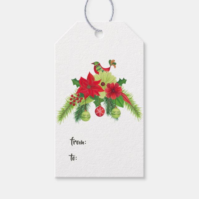 Blommigten FolkArt Watercolor jul Presentetikett (Framsidan)