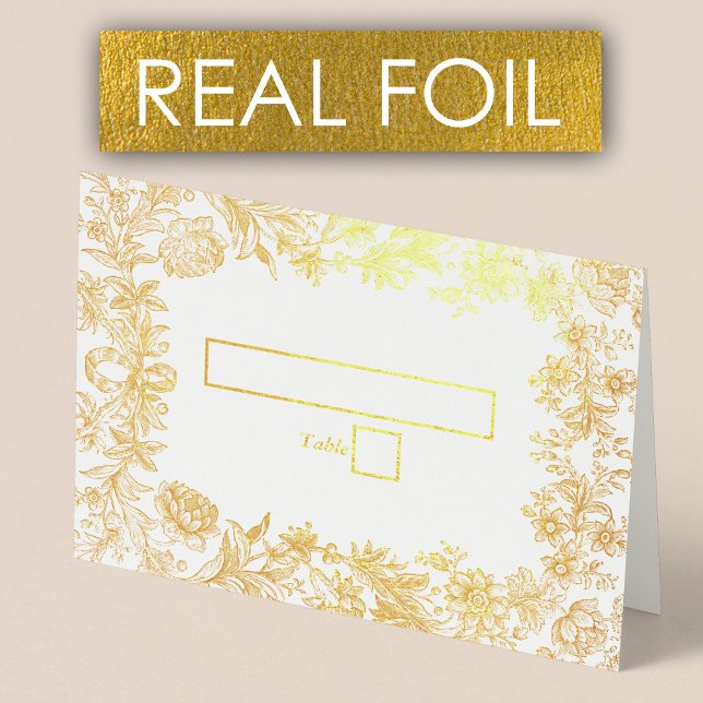 Blommigten för äkta guldfetter i Botaniskt Bröllop Folierat Kort (Real Gold Foil Floral Botanical Wedding Place Card)