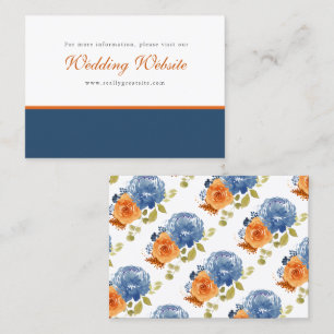 Blommigten för blå bränd Orange Boho Bröllop webbp Visitkort