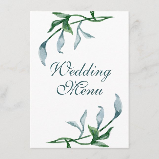 Blommigten  för blåfärgad Grönt Löv Bröllop Meny (Framsida)
