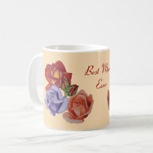 blommigten för blomknoppar röd ros och ro för mamm kaffemugg