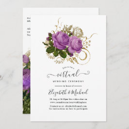 Blommigten för Chic av lila och Guld Vintage Virtu Inbjudningar
