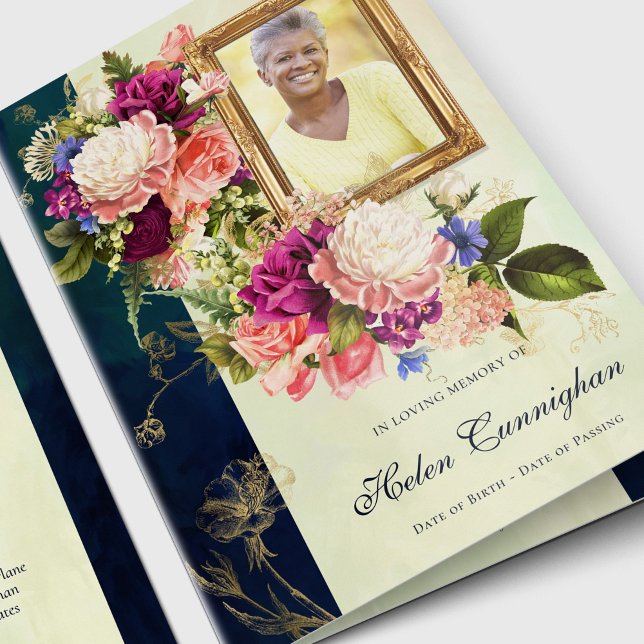 Blommigten för det allmänna programmet | Beställni Kort (Vintage Flowers Funeral Program | Funeral Order of Service)