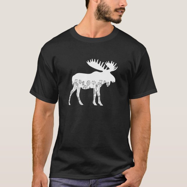 Blommigten för  djurblommor i Cute Moose Älskare T Shirt (Framsida)