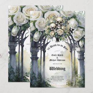 Blommigten för Döskallarna Gothic Bröllop Black oc Inbjudningar