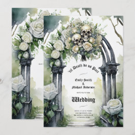 Blommigten för Döskallarna Gothic Bröllop Black oc Inbjudningar