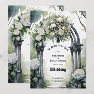 Blommigten för Döskallarna Gothic Bröllop Black oc Inbjudningar
