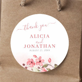 Blommigten för elegant vattenfärg tack för bröllop runt klistermärke