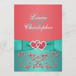 Blommigten för Grönt av korall Gått med bröllopsin Inbjudningar