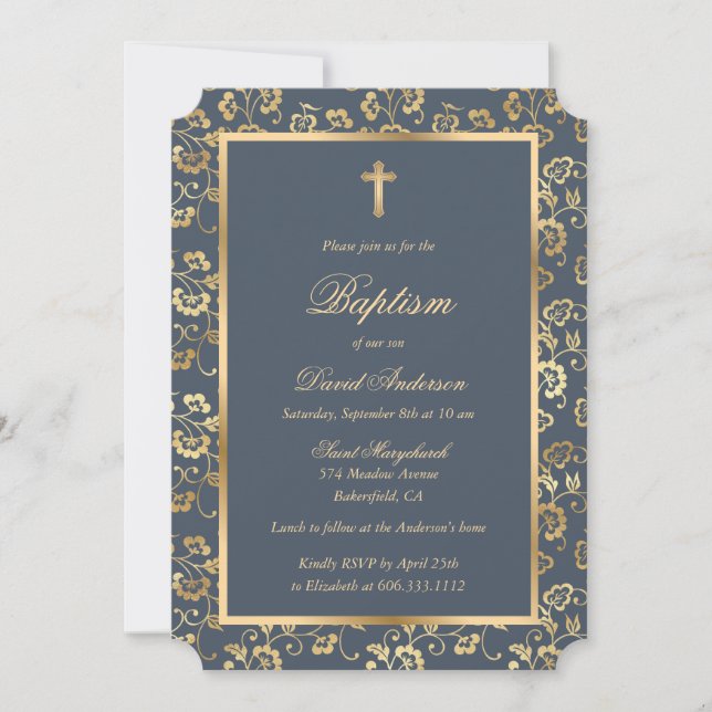 Blommigten för kol Guld Kor Baptism Inbjudningar (Framsida)
