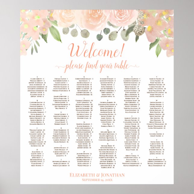 Blommigten för korallpersika med alfabetisk placer poster (Framsidan)