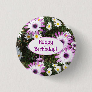 Blommigten för lila och vit Daisy i Namn Knapp