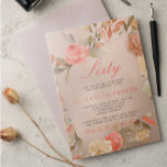 Blommigten för Luxury Guld Peach Coral 60:e Födels Inbjudningar<br><div class="desc">Klassy elegant glam 60 födelsedagsfest inbjudan med handmålad trädgård ro ram av rosa, blek rostigt rött, peachygrädde och beige bruna blommor med lövning över en kopparfaux metallisk glansig botten i guld. Enkel att anpassa med dina uppgifter! ( ) Lämpligt för vår, sommarträdgård eller höstfall/bakgård utomhus/vintage blommigt glamorös milstolpe födelsedag/årsdag/firande party....</div>