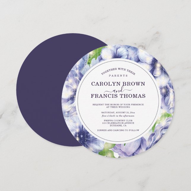 Blommigten för lyxLila Anemone Bröllop Inbjudningar (Fram/baksida)