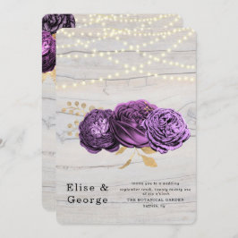 Blommigten för lyxLila Wood String Ljus Bröllop Inbjudningar