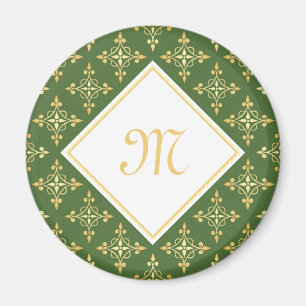 Blommigten för lyxmunogram Grönt och Guld Quatre Magnet