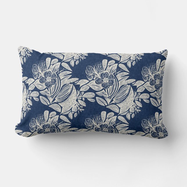 Blommigten för masculine Navy Blue Effect Indigo ö Lumbarkudde (Framsida)