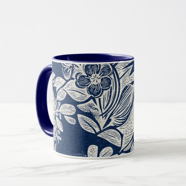 Blommigten för masculine Navy Blue Effect Indigo ö Mugg (Framsida vänster)