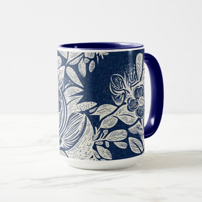 Blommigten för masculine Navy Blue Effect Indigo ö Mugg (Framsida höger)