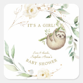 Blommigten för matta fack Greenery Girl Baby Showe Fyrkantigt Klistermärke