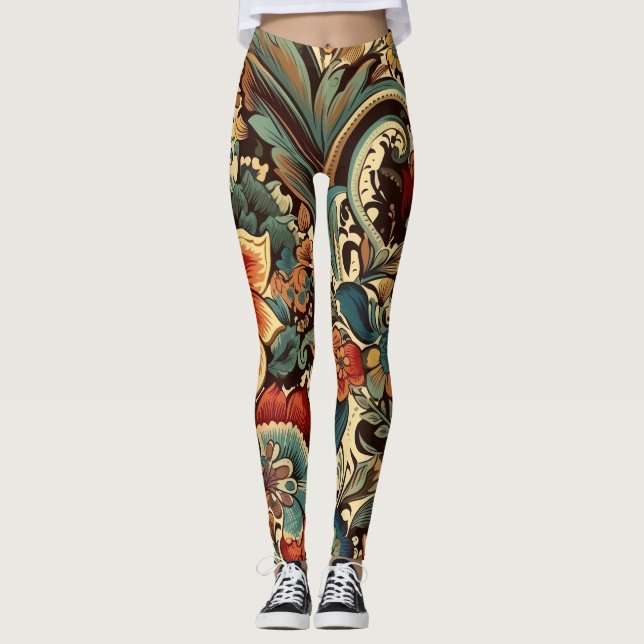 Blommigten för medeltida Elegant Vintage Mugg Leggings (Framsida)