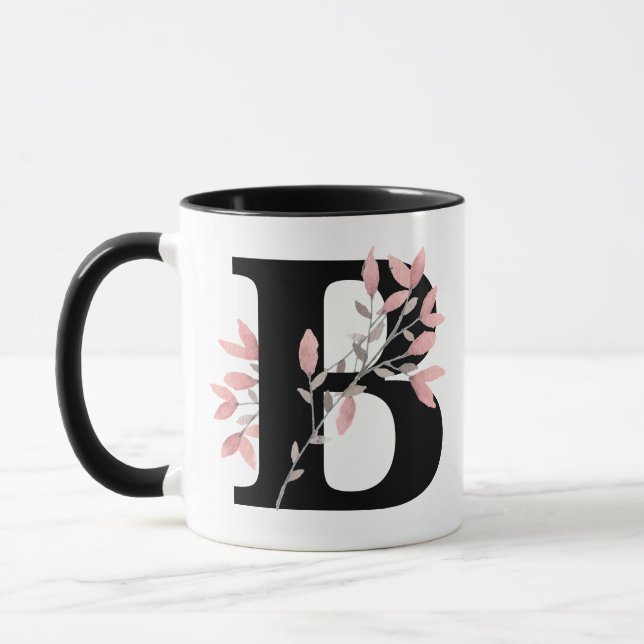 Blommigten för Monogramsingelbrev w/Pink Mugg (Vänster)
