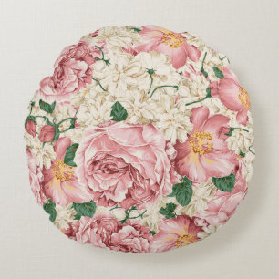 Blommigten för pioner för vintagevattenfärg kud rund kudde