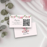 Blommigten för registrerings- och QR-Vintage Tea K Tilläggskort<br><div class="desc">Elegant och charming av babyduschkort för rosa blommigt med registeruppgifter och QR-kod för anpassningsbar. Perfekten för olika teman, inklusive baby, breder ut sig, rosa ros trädgårdens blommigt och vintage, inspirerad av romantisk tidsålder för att återuppväcka överbryggningar. Kortet är märkt med "Register" och dekorerat med blommigt av vattenfärg i rosa ros...</div>