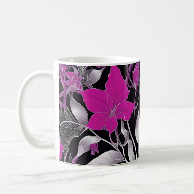 Blommigten för Rosa av elegant med Silver Löv Kaffemugg (Vänster)