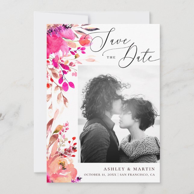 blommigten för rosa av elegantens vattenfärg sjunk spara datumet (Framsida)