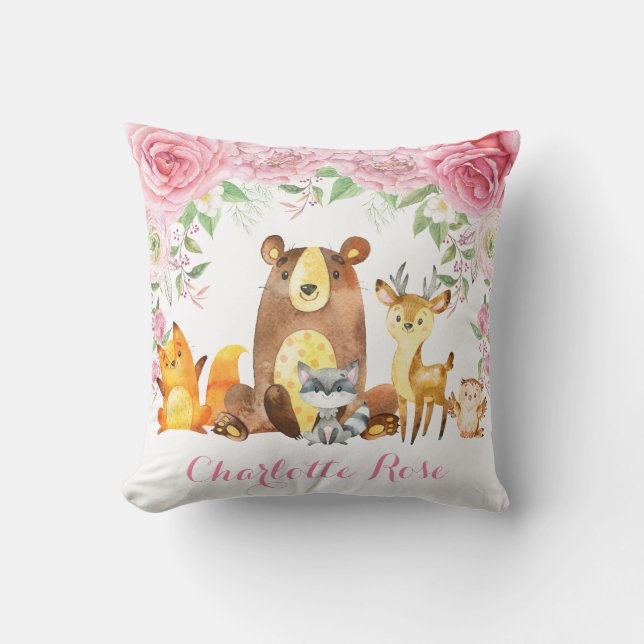 Blommigten för Rosa av skogsområden Ro Flicka Nurs Kudde (Framsida)