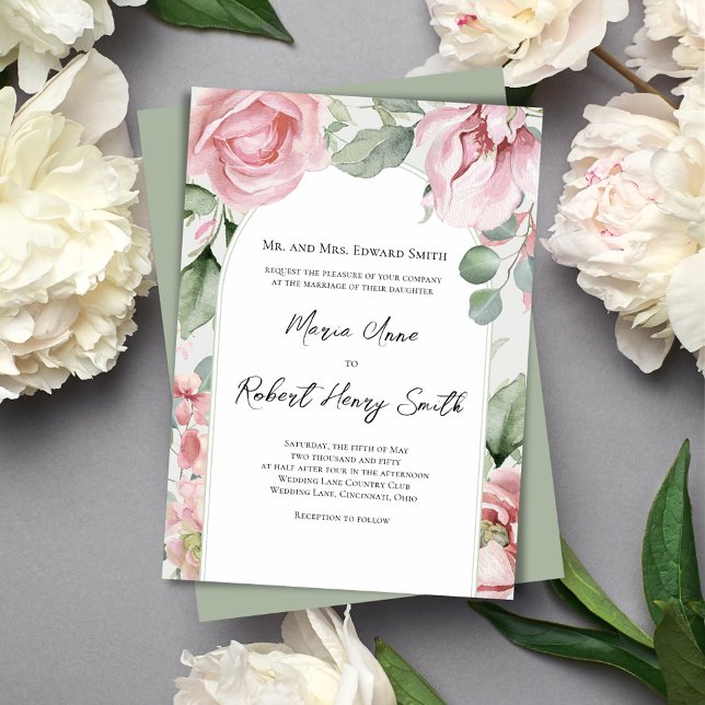 Blommigten för  Rosa Elegant Arch Bröllop Inbjudningar (Blush pink watercolor wedding invitation. )