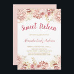 Blommigten för  Rosa i ro Guld Sweet sixteen Inbjudningar<br><div class="desc">Ro Guld,   Rosa och Rosor Sweet sixteen Guld. Den här inbjudan är perfekt för en modern och Elegant Sweet 16-Födelsedagsfest som tittar att fira i Pastel Ro Flowers. Kontakta designern om du vill ha fler matchande objekt.</div>
