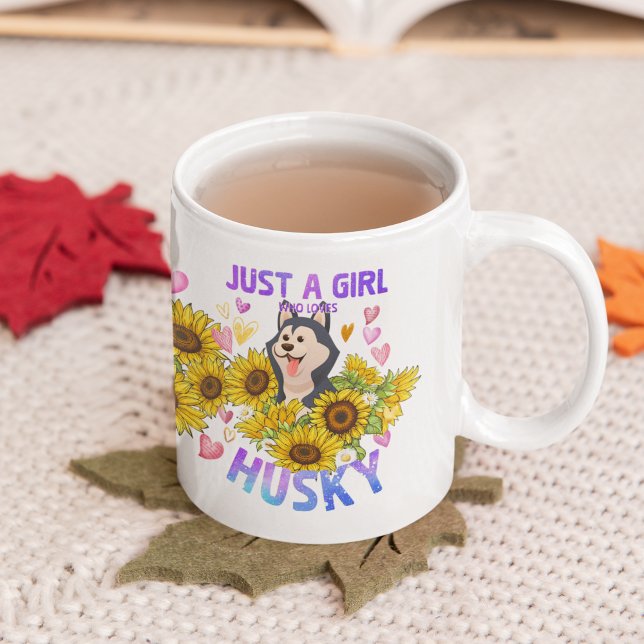 Blommigten för solrosutbildare i siberian husky Äl Kaffemugg (Skapare uppladdad)