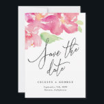 Blommigten för tropisk vattenfärg sparar datumet spara datumet<br><div class="desc">Vackerlig,  modern,  tropisk blommigt sparar datumet. Snygg manusext. En del av en sommarsamling i bröllop firande.</div>