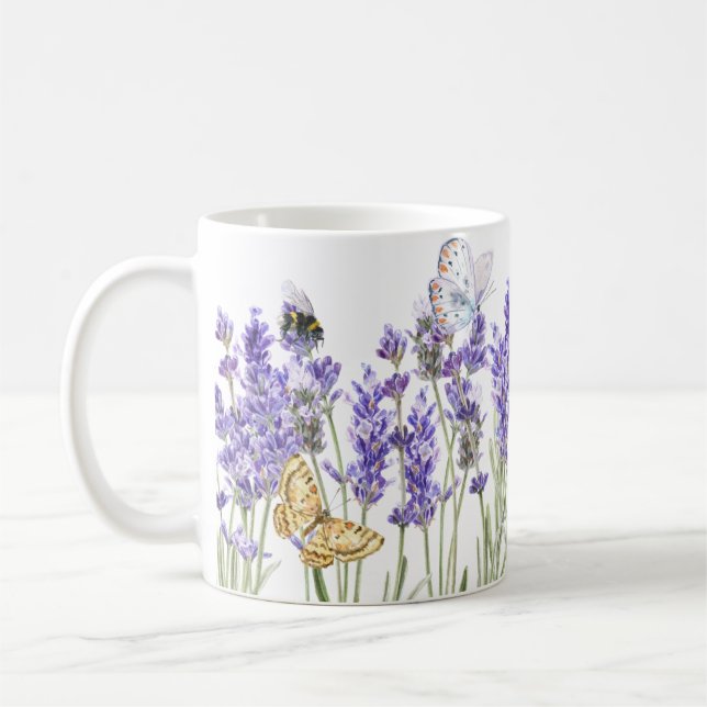 Blommigten för vacker lavender Butterflies Kaffemugg (Vänster)