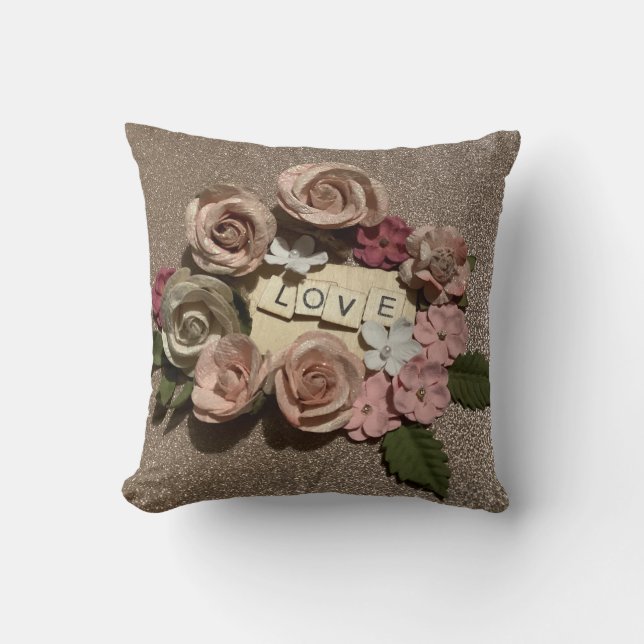 Blommigten för vacker Mauve Rosa på Ro Guld Glitte Kudde (Framsida)