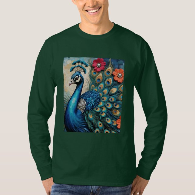 Blommigten för vackra Peacock T Shirt (Framsida)