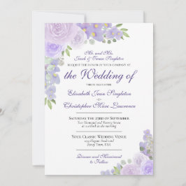 Blommigten för vattenfärg i lavender Lila Formell Inbjudningar