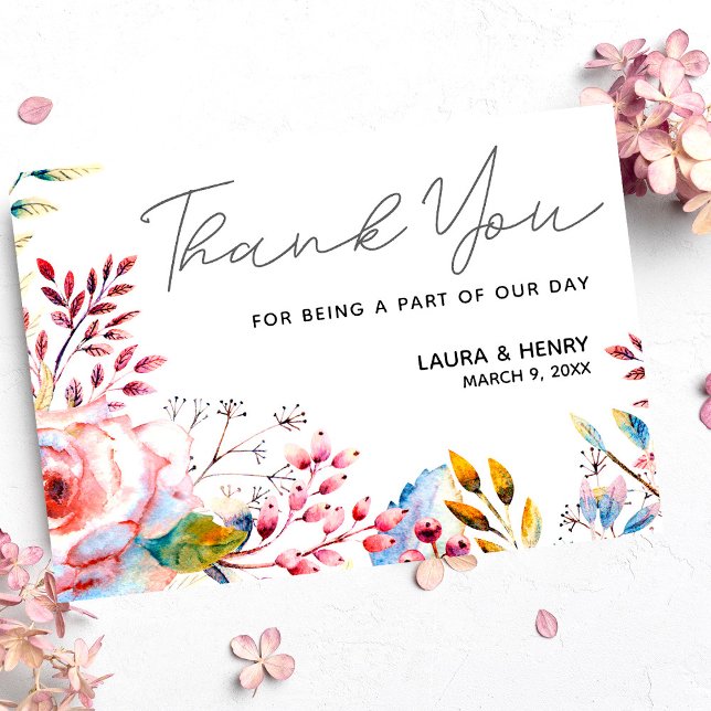 Blommigten för vattenfärg i rosa ros Tack för ditt Inbjudningar (Skapare uppladdad)